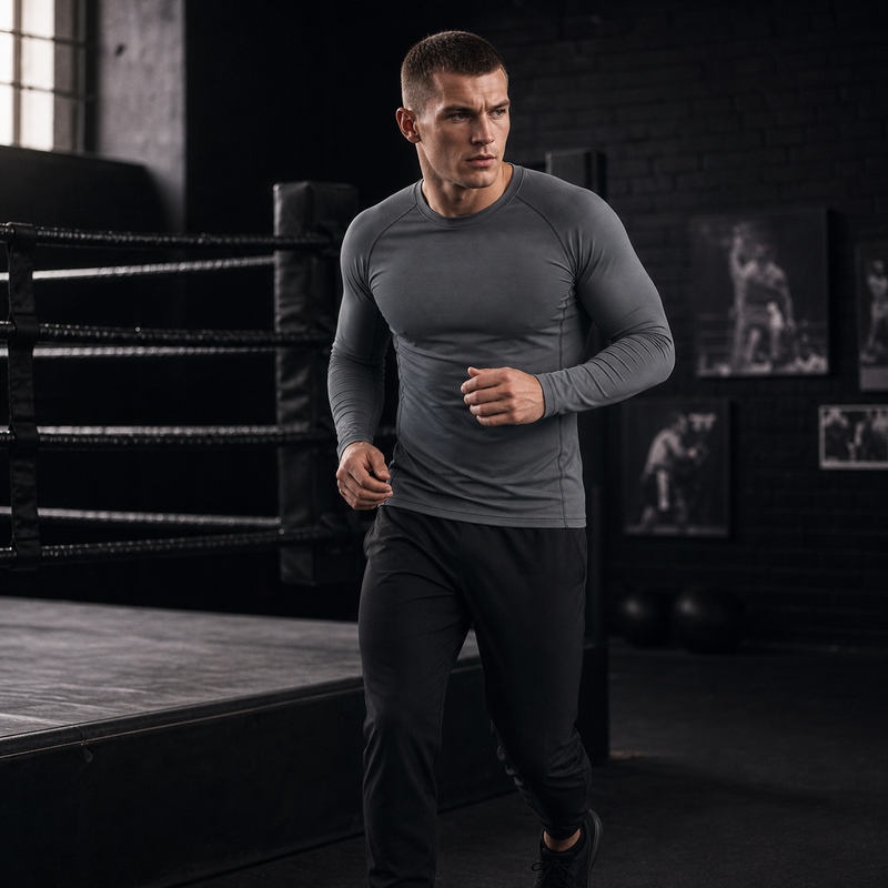 Second-Skin Long-Sleeve Training Top in Grey, model view